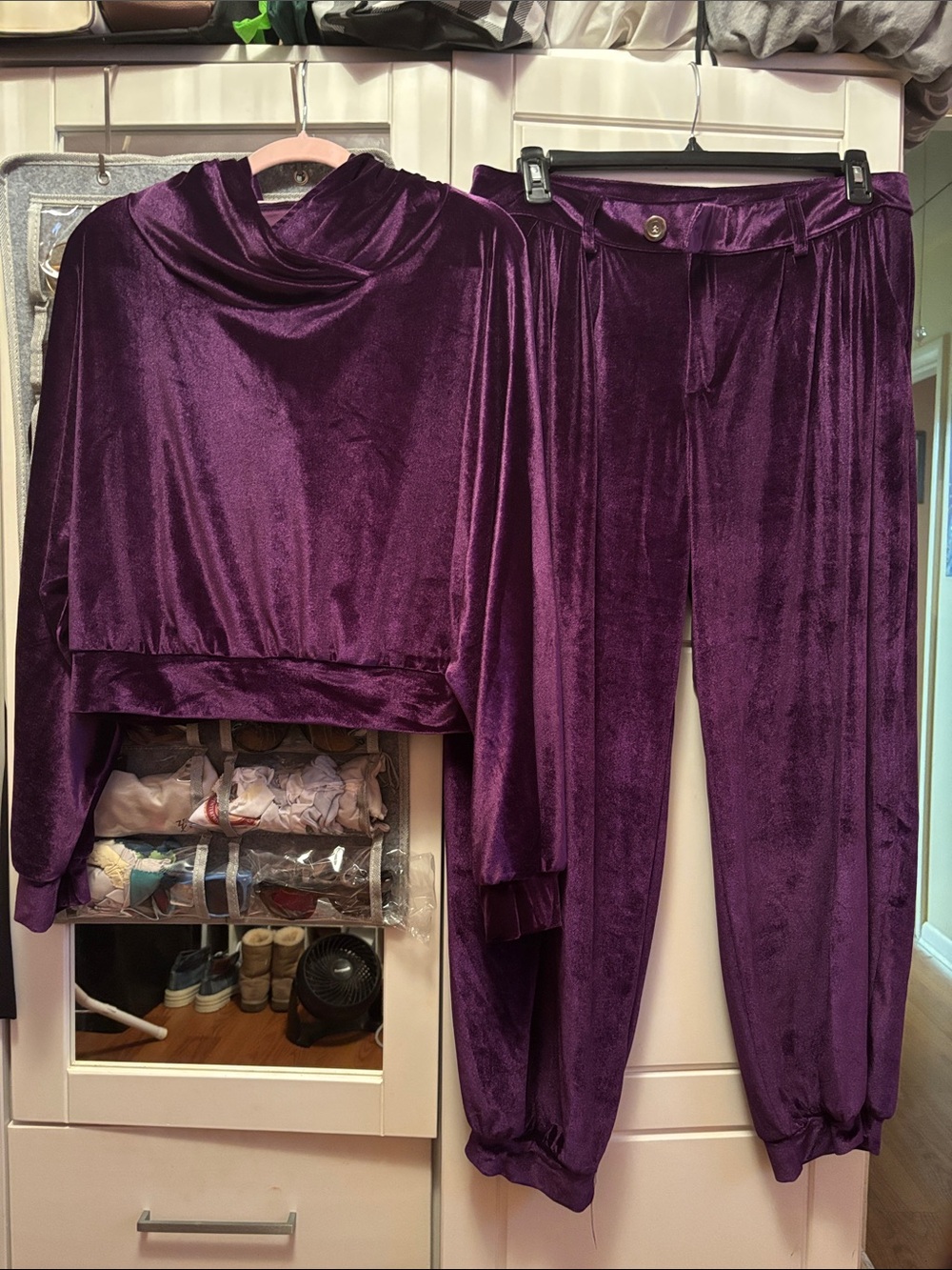 Velvet Lounge Set - Purple Hooded Top & Jogger Pants